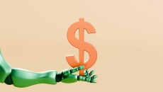Futuristic Green Robotic Arm Offering a Golden Dollar Symbol 