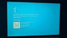 Windows "blue screen of death" on a computer monitor
