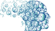 profile of a head made of clocks