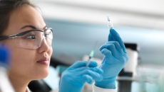 A researcher working in a lab
