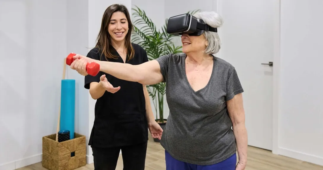 VR goggles being used during rehab session