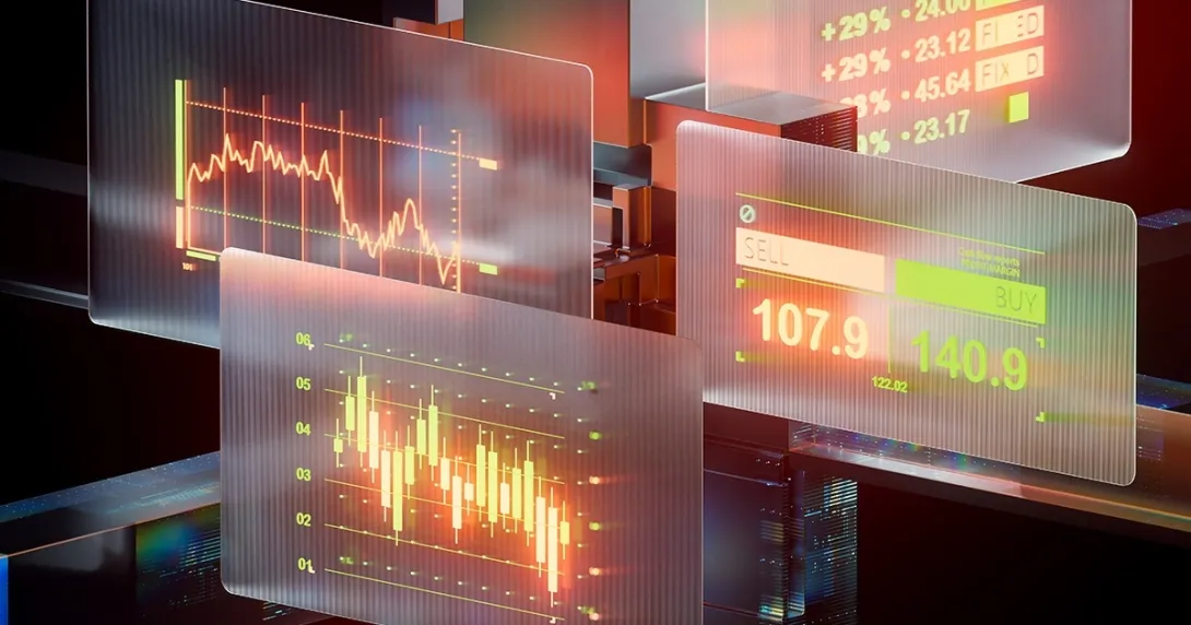 Futuristic financial dashboards market graphs