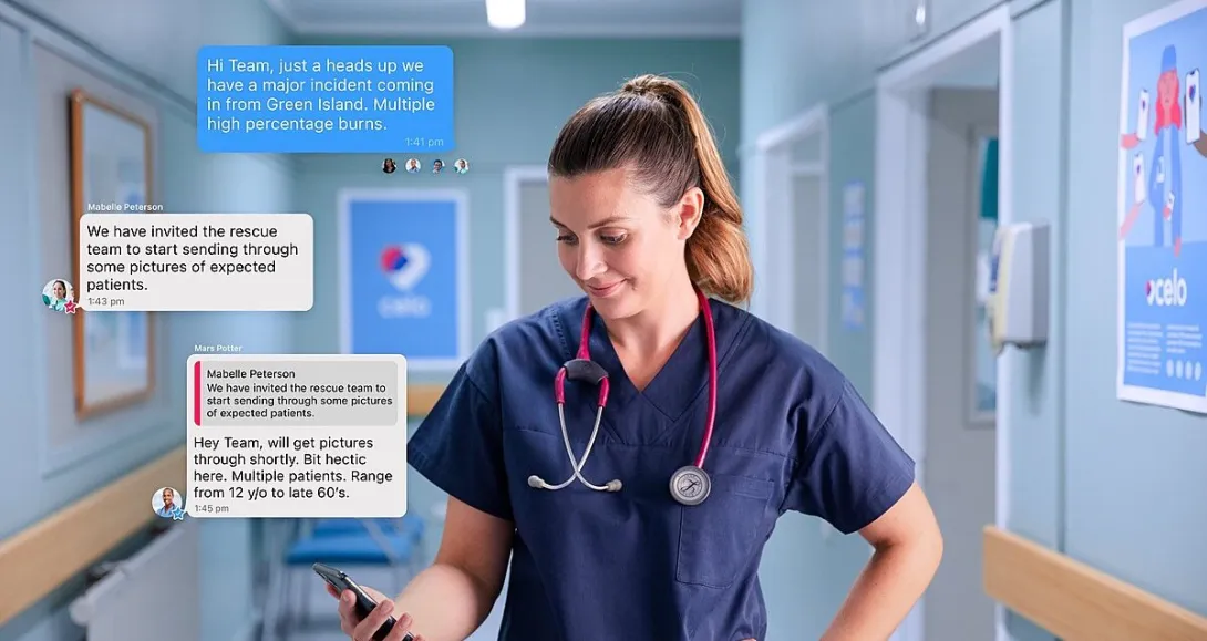 A clinician reading a mass message sent via the Broadcast feature of the Celo Health app