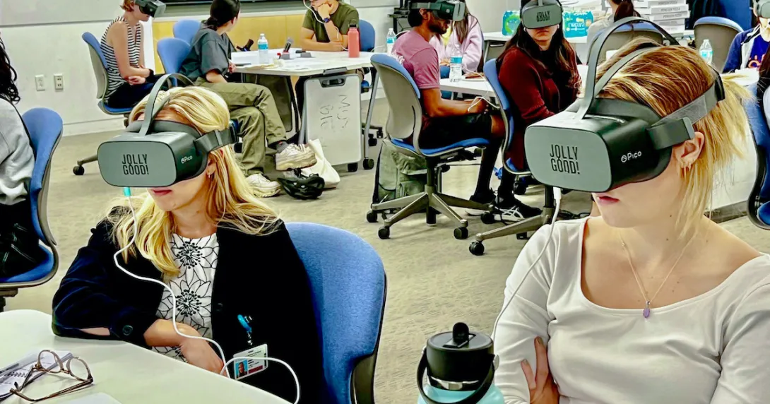 Medical students wearing Jolly Good VR headset