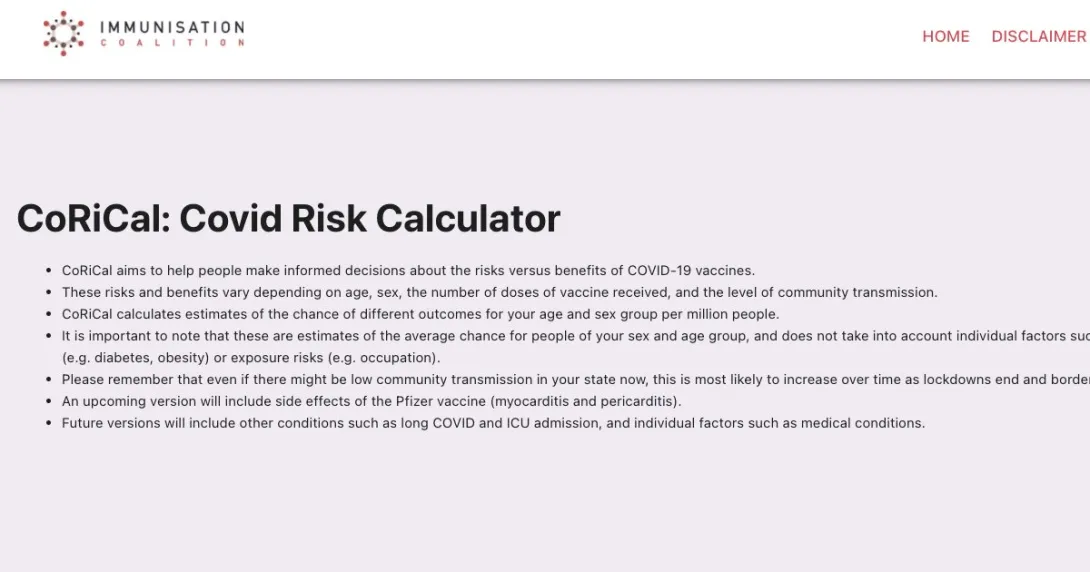 The online COVID-19 Risk Calculator by Immunisation Coalition