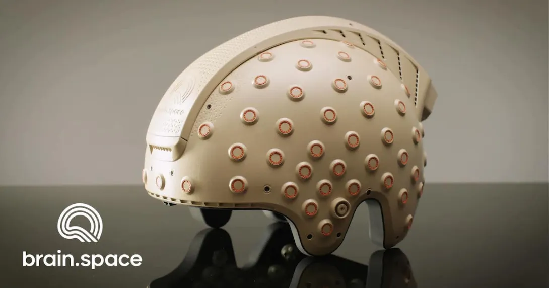 A photo of Brain.space's EEG helmet