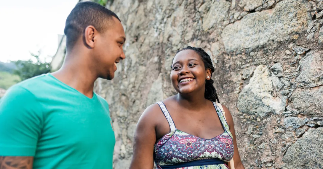 A young couple walking together